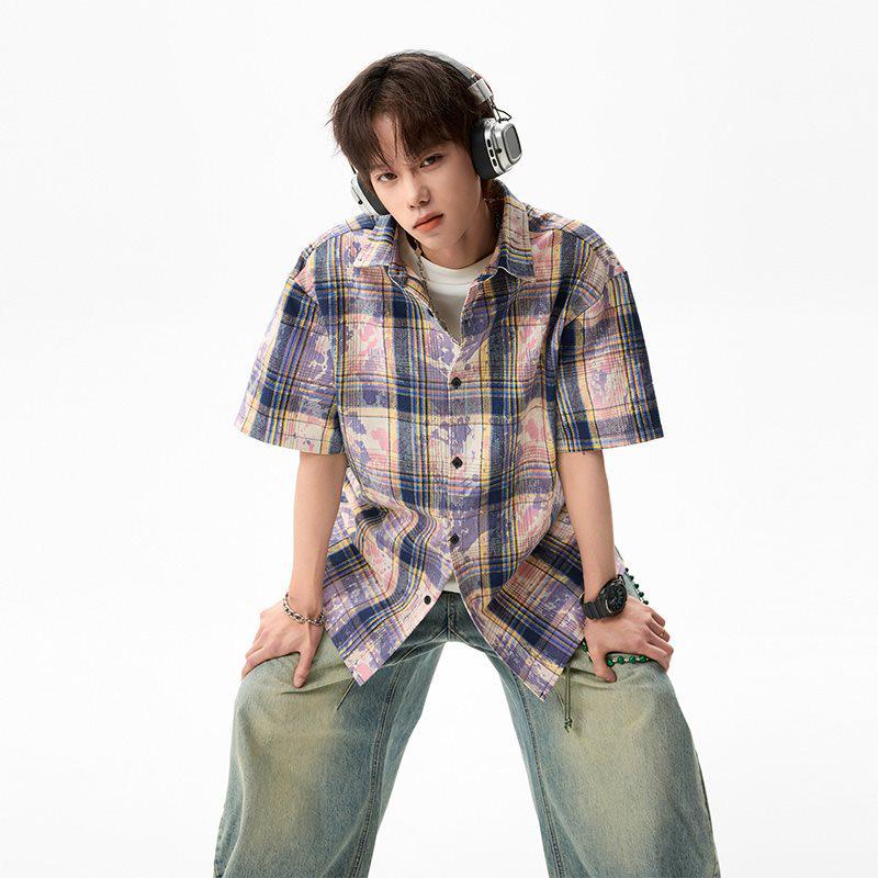 Herren Sommer Tie-Dye Color Block Kurzarmhemd - Hong Kong Stil Locker Lässig Oberteil