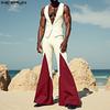 INCERUN Two Pieces Men Sleeveless Waistcoats Long Stitching Flare Pants Sets
