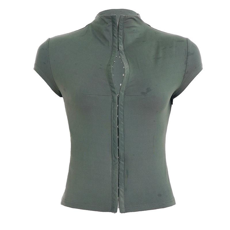 Горячий Сексуальный Черный Спортивный Топ на Пуговицах для Похудения с Нишевым Дизайном Medium зелёный