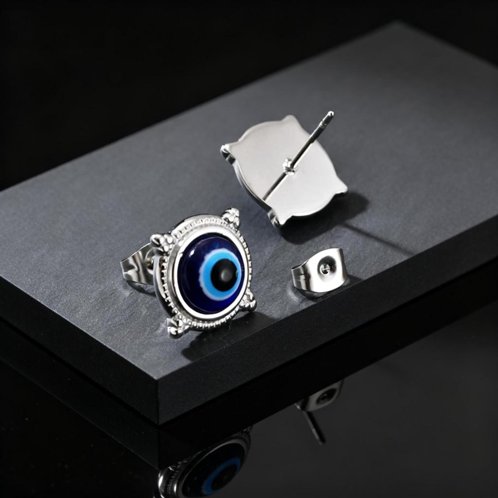Fashion Unique Round Lucky Evil Eye Stainless Steel Stud Earrings for Men Women Hypoallergenic Stylish Piercing Jewelry Gifts