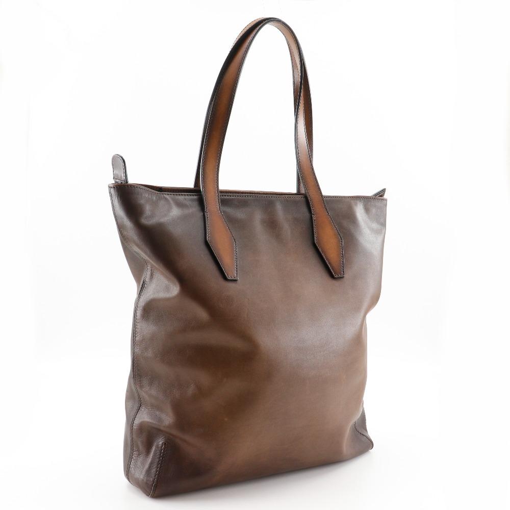 Berluti Modernist Vertical Tote Bag Calligraphy Scrit Brown Calfskin mens Used