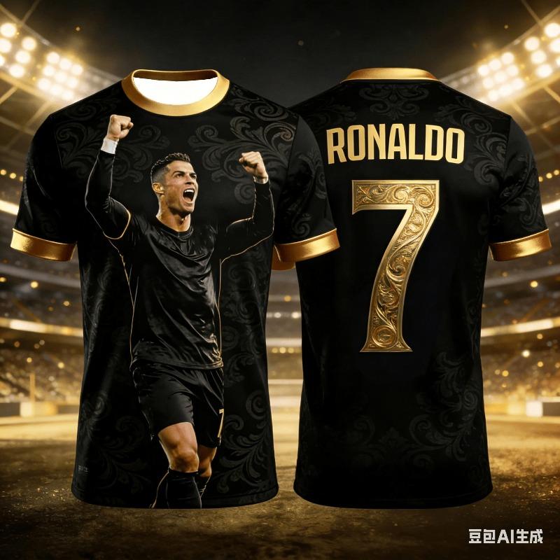 Ronaldo's Printed Design Children's Sportswear Football Jersey and T-shirt Is Suitable for Outdoor Sports Activities