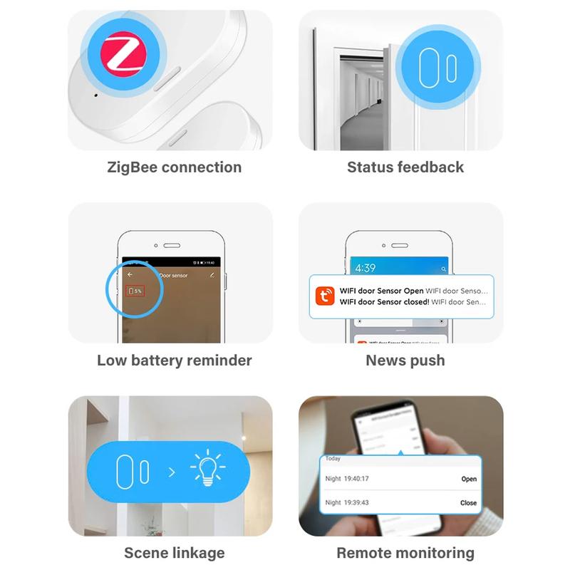 Tuya Smart Home Zigbee Door Sensor Alarm Window Door Open/Closed Detectors Security Protection Smart Life Voice for Alexa Google