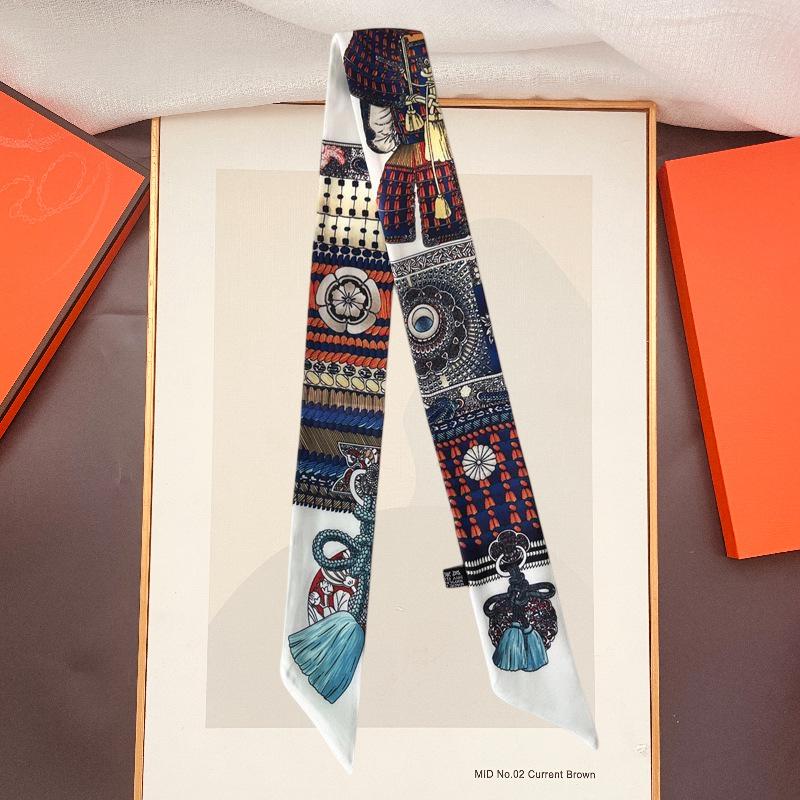 Hot-selling armor, fringed small silk scarf, retro versatile scarf, thin and narrow long streamer, hair band, tied bag, ribbon woman