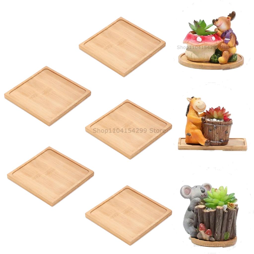Flower Pot Trays Dish for Plant Vase Bamboo Tray Wooden Bottle Tray Bathroom Shampoo Shower Gel Organizer Jewelry Storage Tray