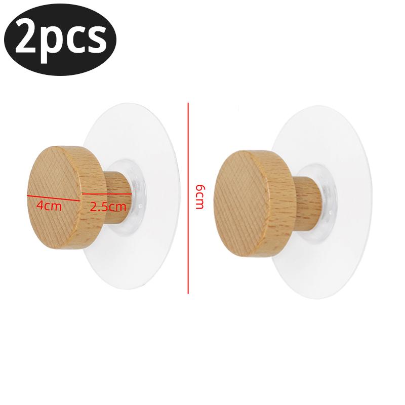 

4/2Pc Adhesive Wooden Wall Hooks anging Towel Clothes Coat Hanger Key Holder Handle Wall Mounted Organizer Sticky On Wall Hook