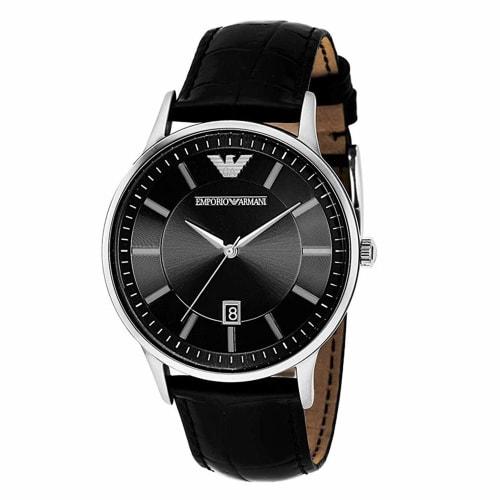 Emporio Armani Men's Calendar Date Watch with Black Leather Strap (AR11186)