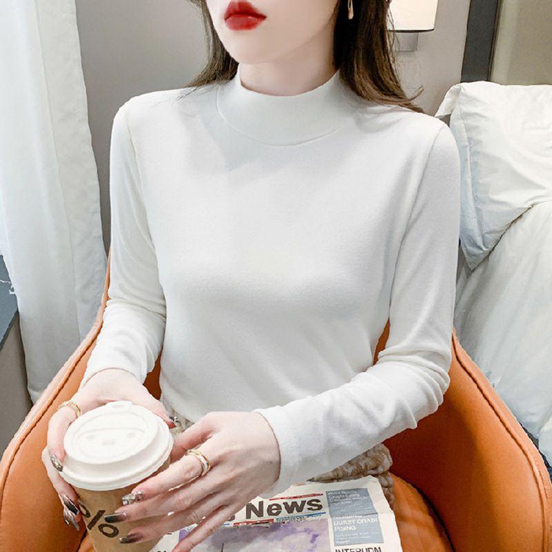 

Pure Cotton Large Size Stylish Half-Turtleneck Base Shirt 2026 Spring and Autumn New Women s Slim-Fit T-Shirt Inner Wear Top White M