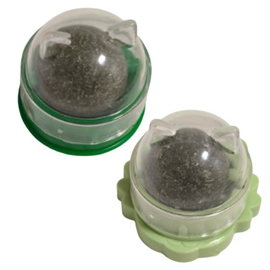 2Pcs Catnip Cat Lick Balls Rotating Catnip Ball Cat Toy Safe Healthy Kitten Chew Toy with Adhesive for Wall or Floor Cats Licking Chewing Play