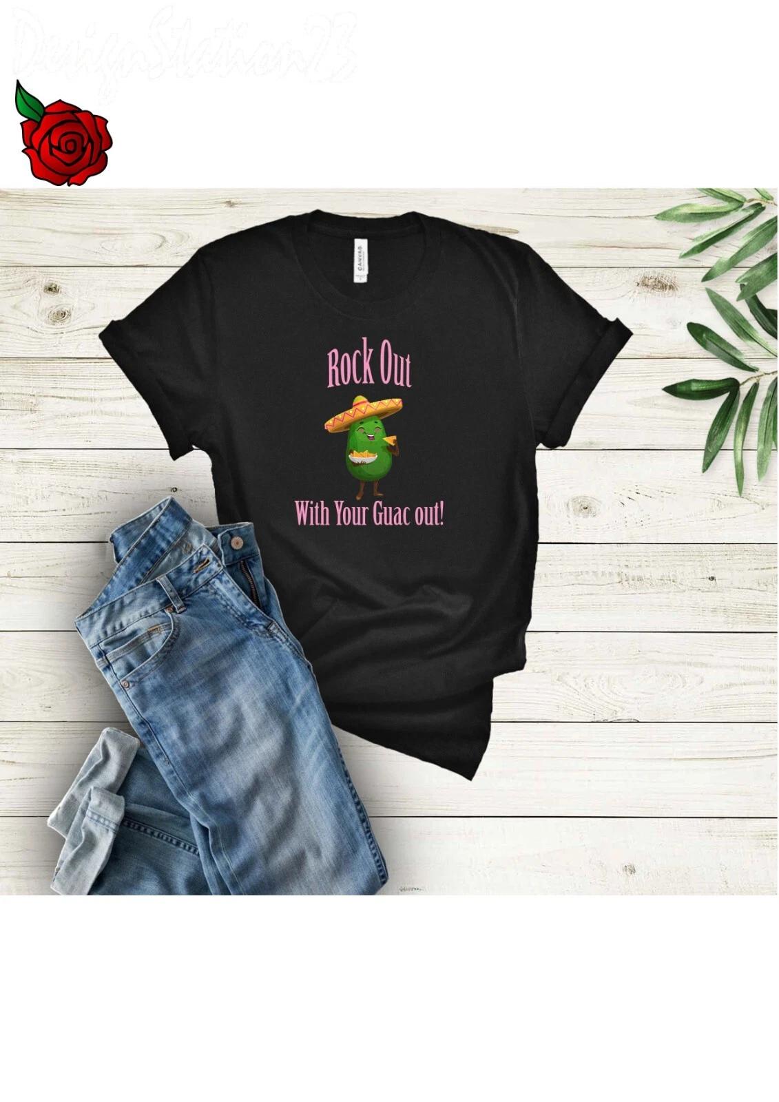 Rock Out With Your Guac Out Fun Adult Statement Crew Neck T-Shirt, 2XL