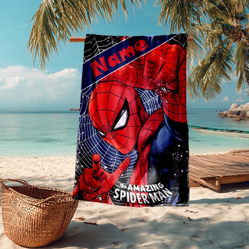 Custom Name Ultra-Soft Beach Towel with Spider Man Theme,Ideal for Pool - Camping, Diving - Perfect Travel Essential, Vibrant Beach Towel.