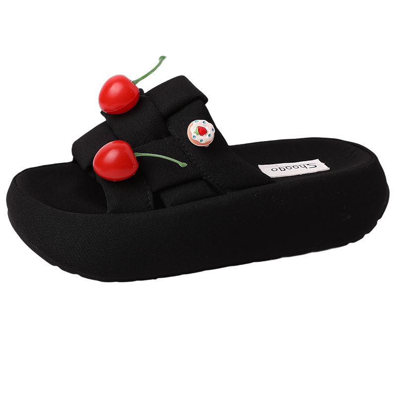 Versatile Cute Little Cherry Slippers Women's Summer Fashion Indoor and Outdoor Non-slip Soft-soled Sandals Beach Thick-soled Cool Slippers
