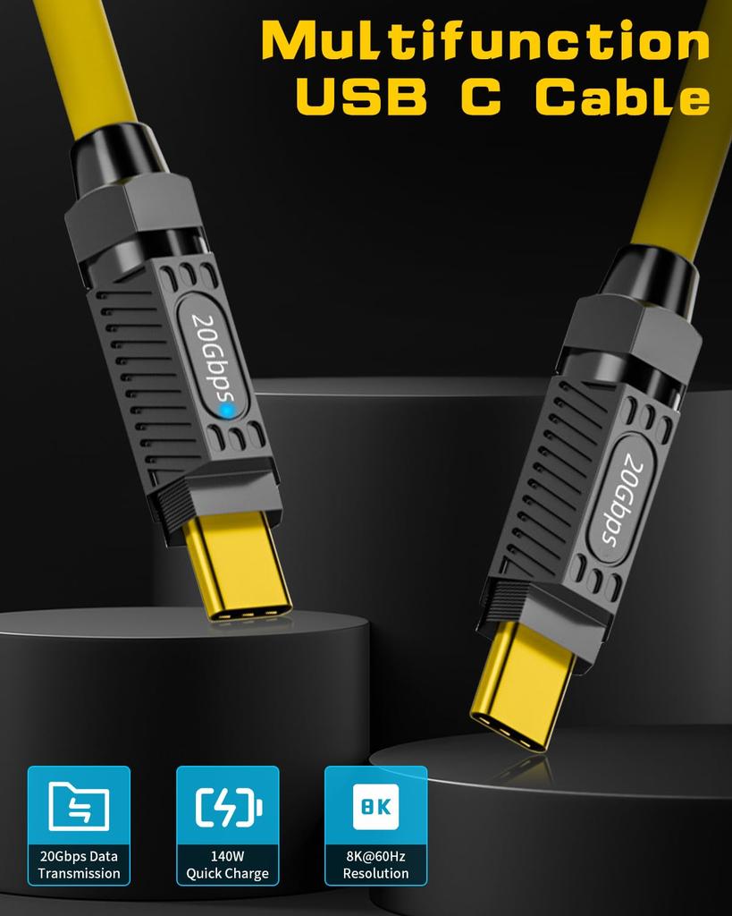 Poyiccot USB Charging USB C Charging 20Gbps USB Fast Video USB C To USB C Compatible with Galaxy and 2m Type-C Cable, 140W, PD3.1 Ultra-Fast Cable,