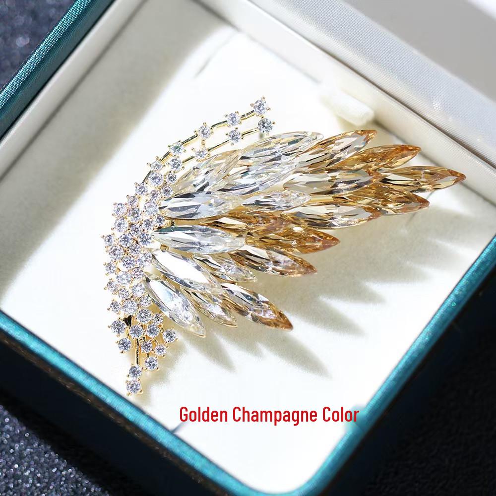 Elegant Gradient Crystal Half Butterfly Brooch - Gold Plated Pin for Men and Women.