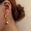 Vintage Metal Gold Color Smooth Ball Drop Earrings For Women Girl Minimalist Stainless Steel Hoop Earrings Jewelry Gifts