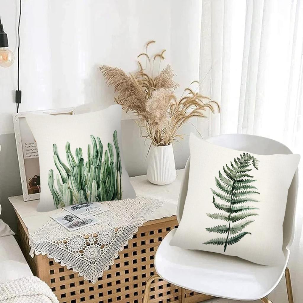 Simple Plant Print Pattern Home Decor Pillowcase Bedroom Living Room Sofa Decoration Polyester Cushion Cover With Zipper