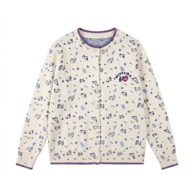 Zuose Cartoon Pattern Jacquard Knit Cardigan