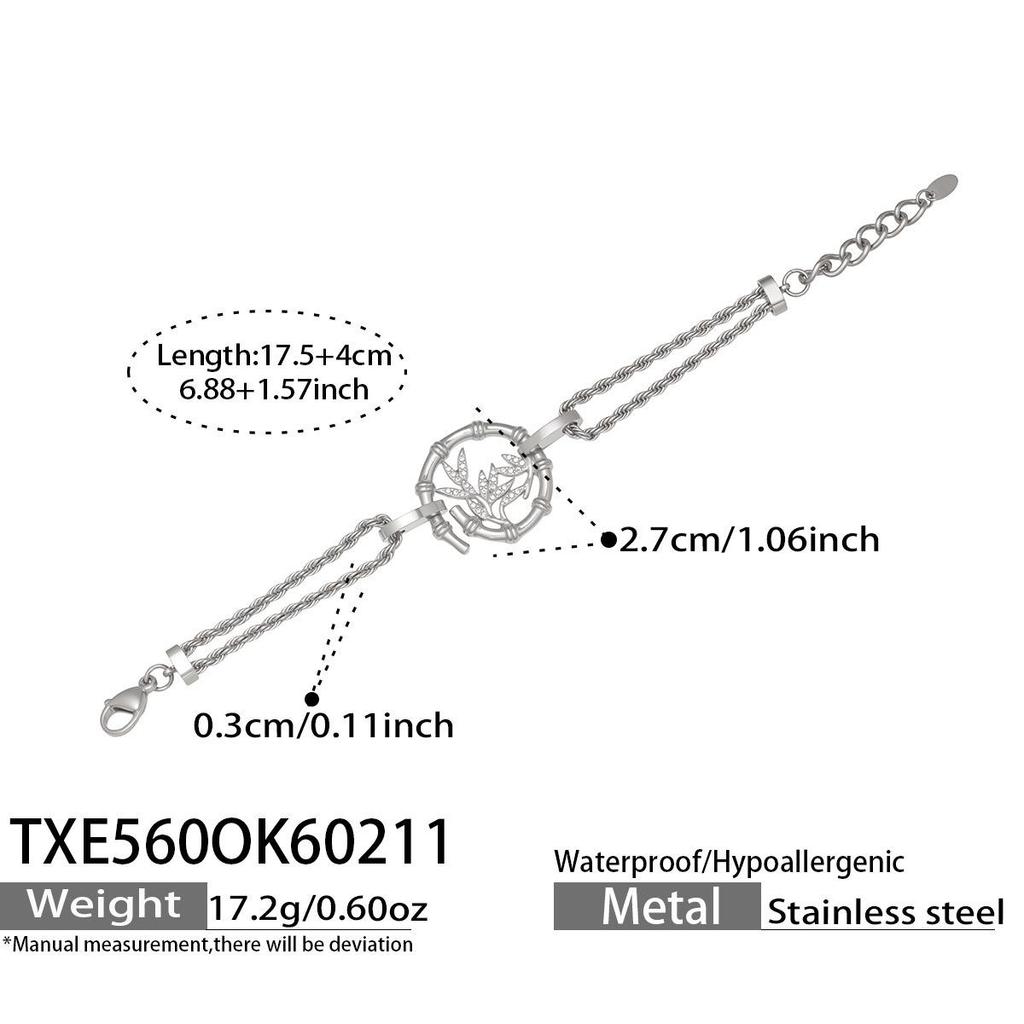 Elegant Bamboo & Diamond Pendant Necklace Bracelet with Freshwater Pearls On a Luxurious Braided Chain