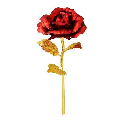 Rote Rosenblume mit goldenem Blatt mit Geschenkbox mit Tragetasche