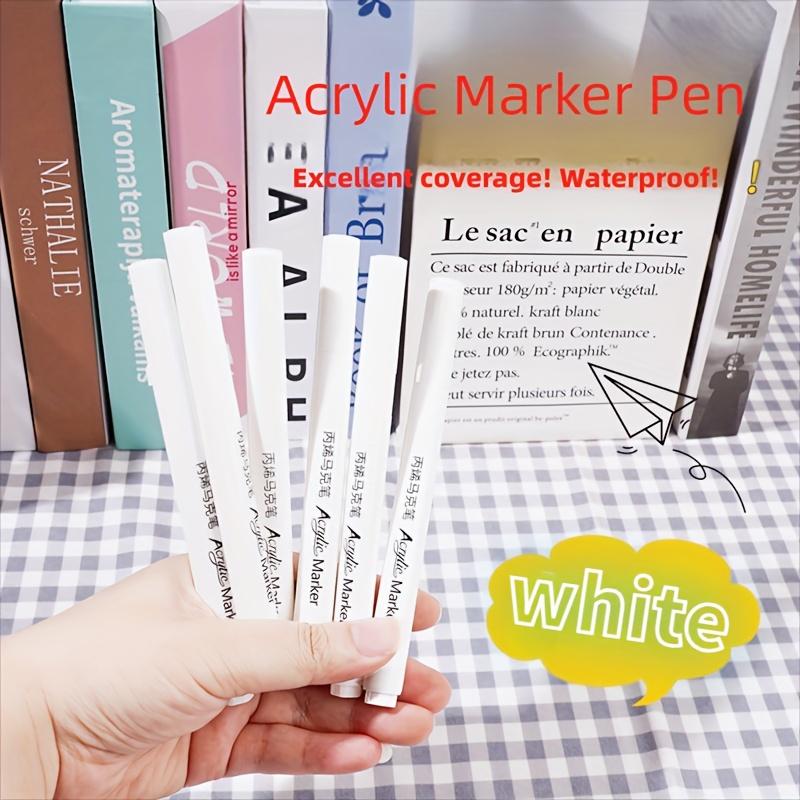 15pcs White Acrylic Marker Pens - Waterproof, Quick-Dry Art Markers for Drawing, Sketching, and Coloring, Sleek White Markers