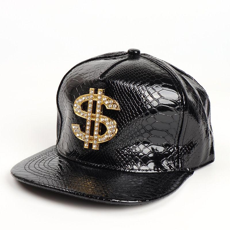 Fashion Leather Hip Hop Flat-Brimmed Cap USD Spot Drill Crocodile Pattern Baseball Cap Men and Women Street Hipster Hip Hop Hat