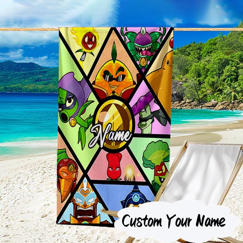 Custom Name Zombies Team-Up Microfiber Beach Towel Super Soft & Absorbent for Bath, Beach, Travel Bath Time Accessory, Fan Gifts