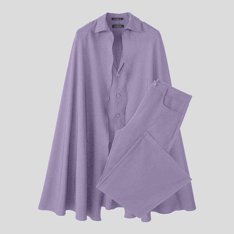 INCERUN Zweiteiliger Herren Reverskragen Langarm Umhang Blazer Lange Anzughose Outfits