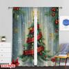 Set Of 2 Plane Printing Pattern Curtains Christmas Tree Snow Ornaments Polyester Without Rod All Seasons Perfect Curtain