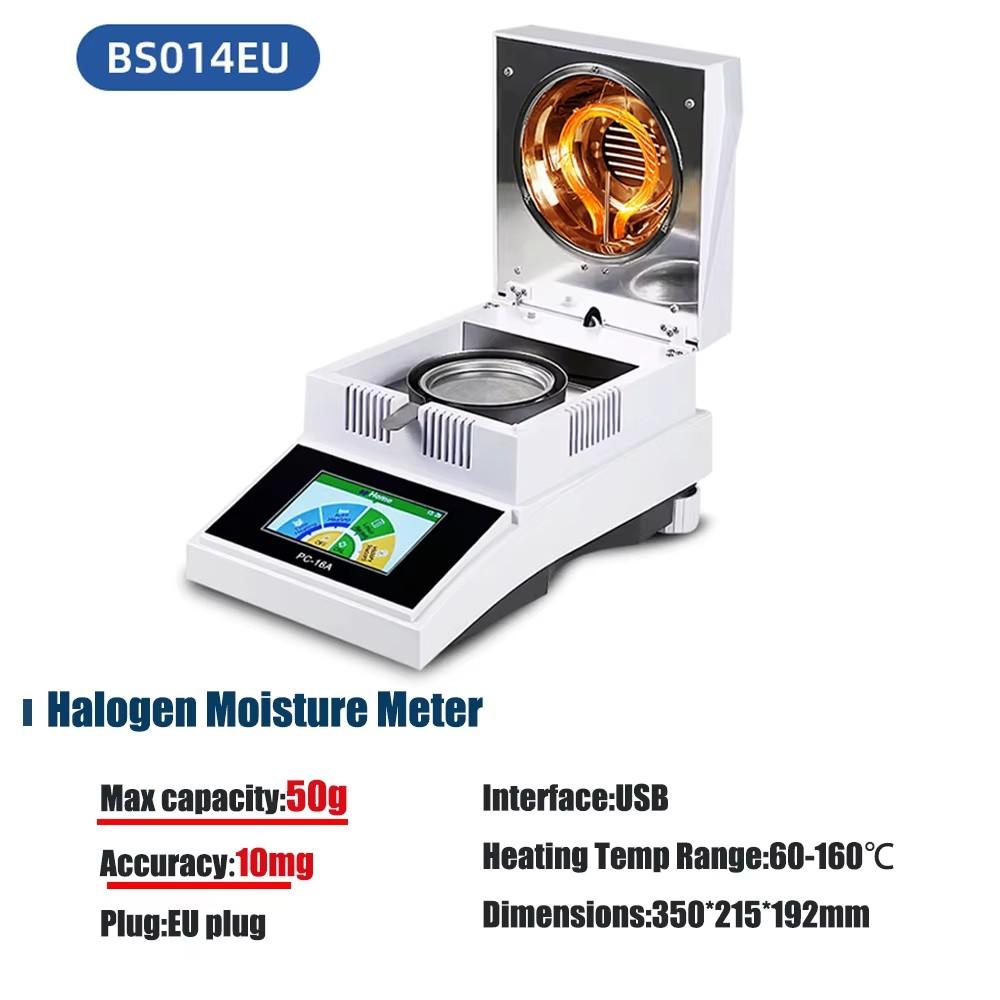 Halogen Moisture Analyzer Tester LCD Display EU Plug 16 A  Grain Mineral Food Plastic 100g/1mg 50g/10mg Optional