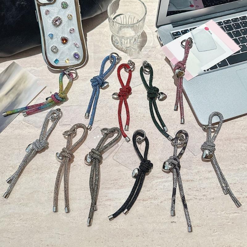 Fashionable Heart and Knots Bag Charm Keyring Portable Sturdy Rhinestones Key Accessory for Ladies and Trendy Women