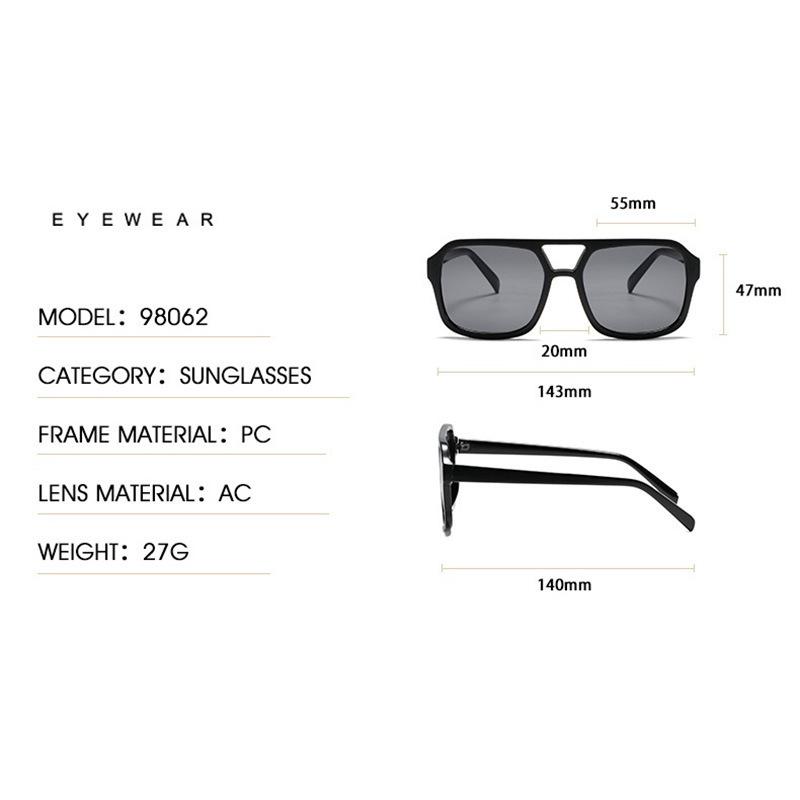 Women's sunglasses, men's and women's square double-beam sunglasses, retro large-frame pilot sunglasses.