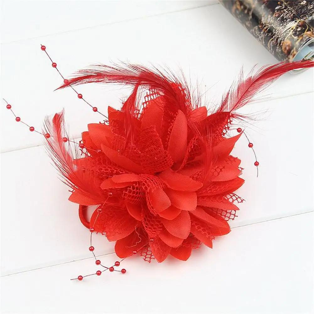 Brooch Latin Dance Performance Fascinator Wedding Hair Accessories Bridal Hairpin Headdress Feathers Hair Clip Wrist Flower