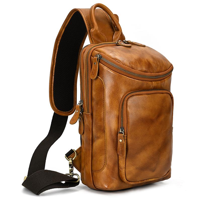 High Capacity Leather Chest Bag For Men Crossbody Bag Single Shoulder Bagpack Man Leather Travel Chest Bag Pack Genuine Leather