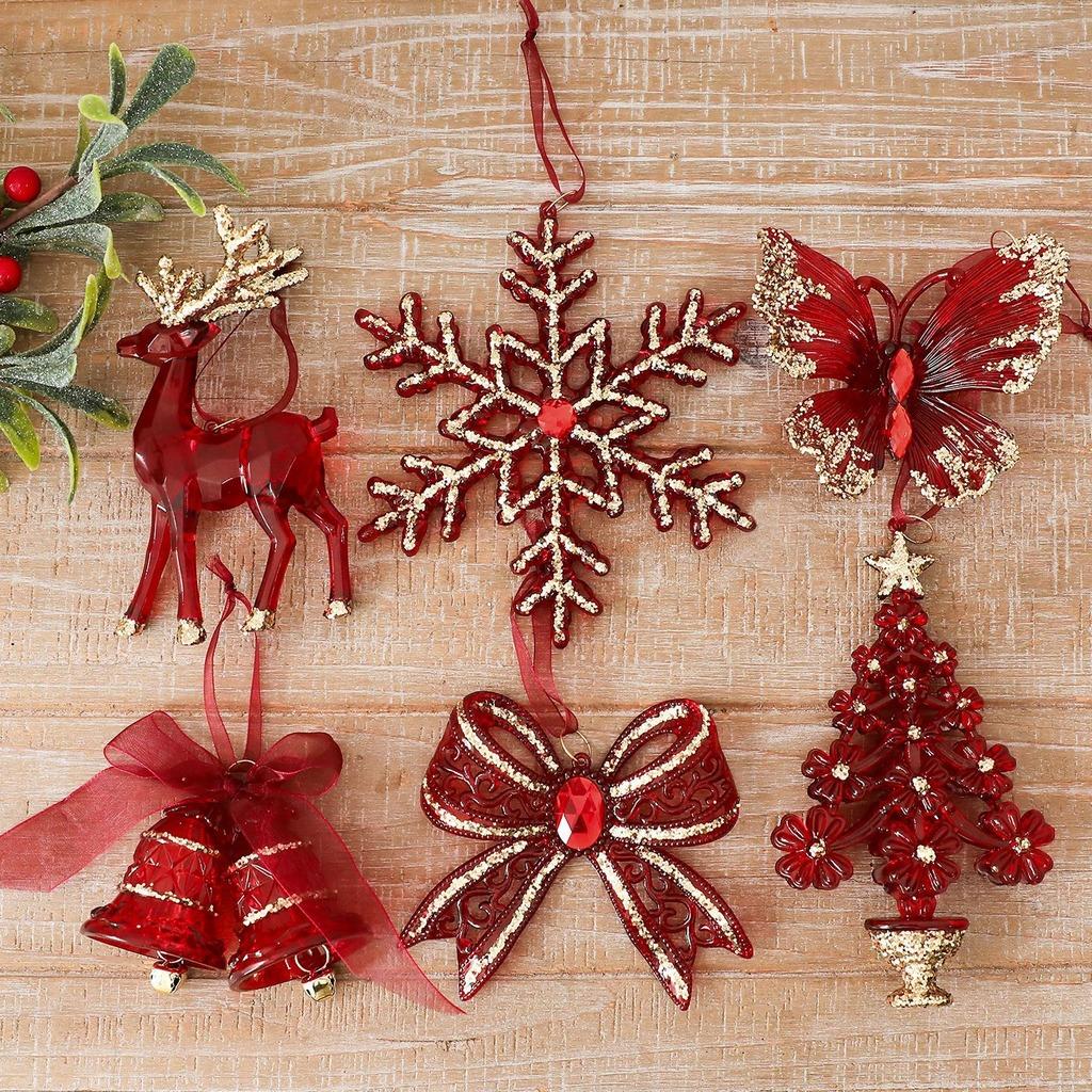 Christmas Pendant Pet Plastic Christmas Tree Hanging Decoration Drop Ornament Gold Glitter Plastic Christmas Decoration Pendant