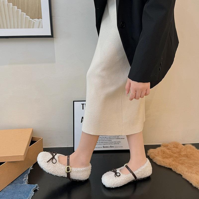 Winter New Flat-bottomed Velvet Warm Cotton Shoes Women's Fluffy Shoes Students Solid Color Cute Ladyshoes Doudou Shoes