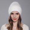 Winter Hat For Women Warm Knitted Angora Rabbit Fur Beanies Fashion With Bead Hats Female High Quality Casual luxury Cap