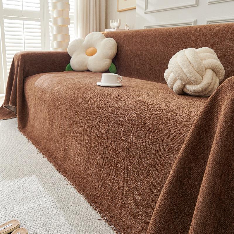 Simple Chenille Herringbone Print Sofa Towel Solid Color Multifunctional Decorative Home Sofa Towel Summer Universal Sofa Covers