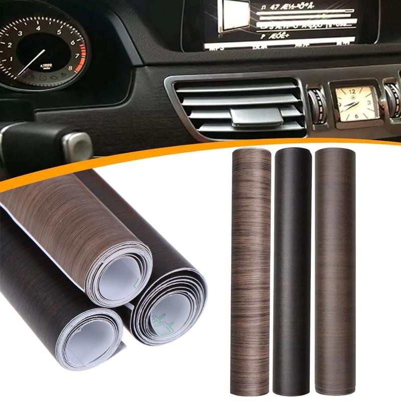 Car Wood Grain Adhesive Interior Decal 1 Roll Glossy Waterproof Vinyl Sticker for DIY Auto Trim