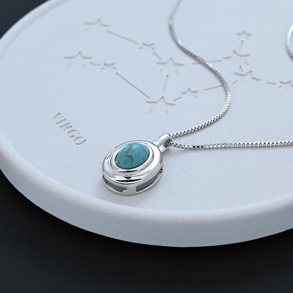High-End Synthetic Turquoise Pendant Necklace - Cool Retro Ethnic Clavicle Chain Jewelry for Autumn/Winter