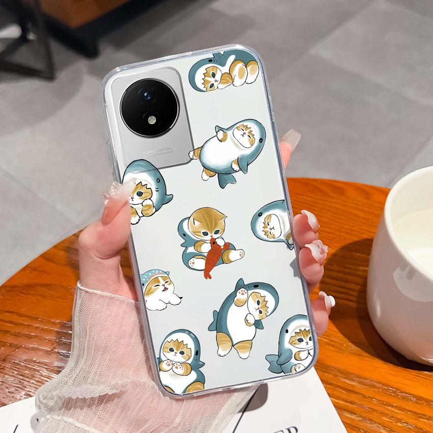 For Vivo Y02 Y02A Y02S Y10 Y11 Y12 Y12a Y13 Y15 Y15a Y16 Y17 Y19 Clear TPU Case Ocean Whale Pattern Anti Drop Back Cover For Vivo Silicone Phone Shell