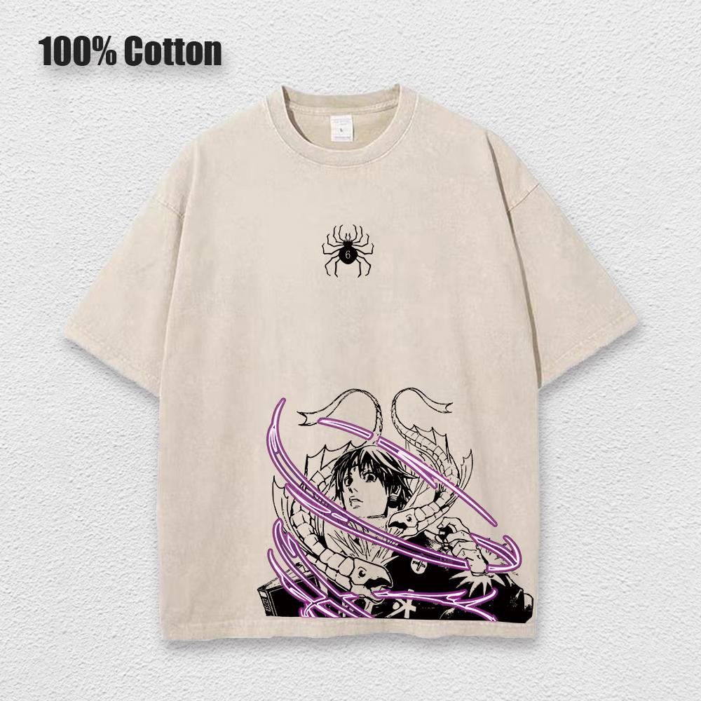 Anime Hunter X Hunter Hisoka And Chrollo Logo Washed Graphic TShirt Men Vintage T-Shirts Casual Cotton Streetwear Top