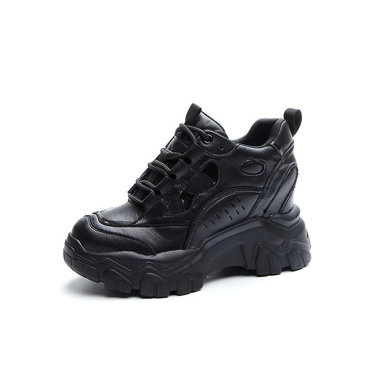 Inner heightening dad shoes women's spring 9.5 muffin thick-soled breathable leather casual small sneakers