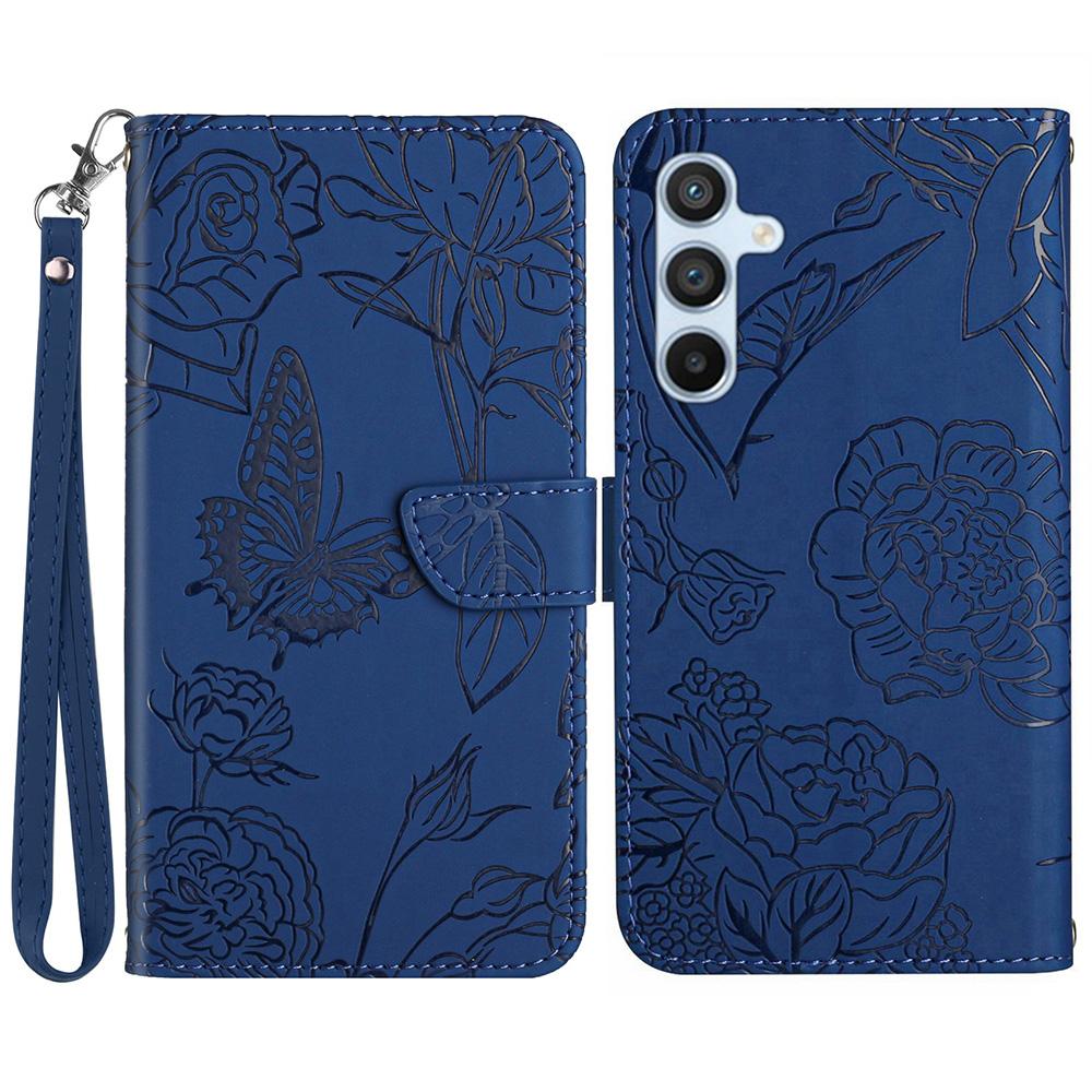 

HT03 For Samsung Galaxy S25+ Case Butterfly Flower Imprint Leather Phone Cover with Strap D