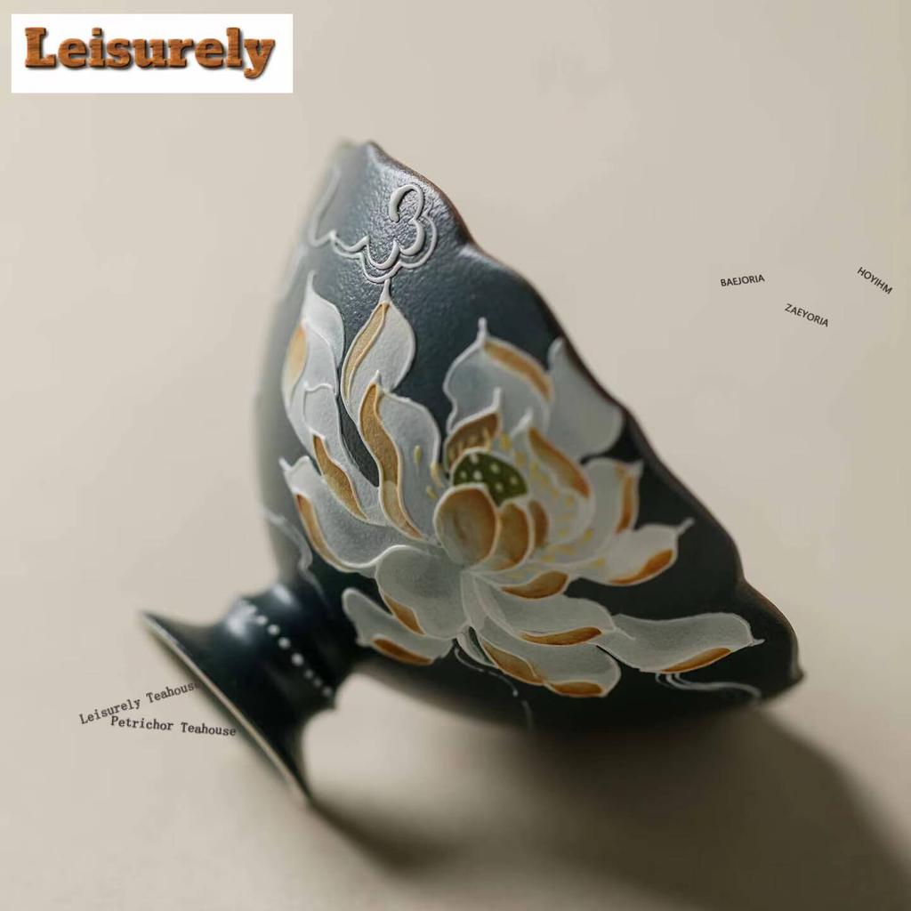 71ml Auspicious Clouds Ink Lotus Teacup Boutique Tea Bowl Jug Tea-tasting Smelling Cup Jianzhan Master Cups Household Drinkware