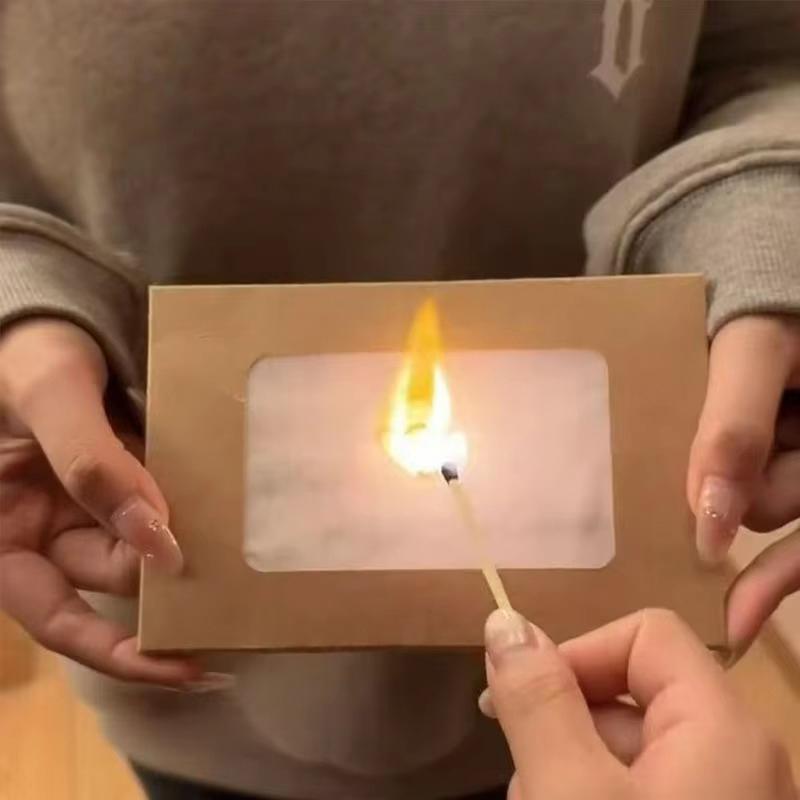 Flame Burning Greeting Card Diy Handmade Burning With Matches Happy Birthday Envelope Paper Material Wrapped Greeting Card Gift