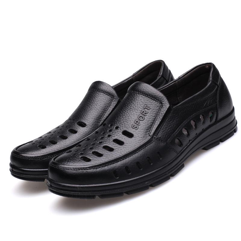 2025 Summer Business Leather Shoes Cowhide Dad Shoes Men's Hollow Hole Shoes Middle-aged and Elderly Leather Sandals Casual Shoes Men's Shoes