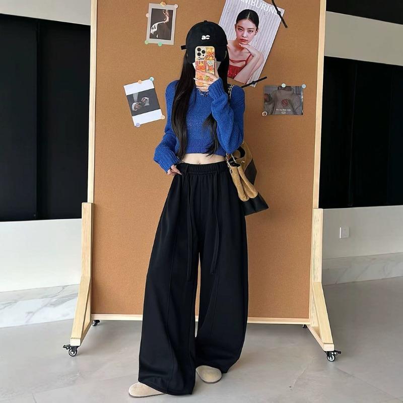 Amber Streamer Drawstring Scimitar Pants Women's Autumn New High-waisted Narrow Wide-leg Pants Loose Casual Sweatpants