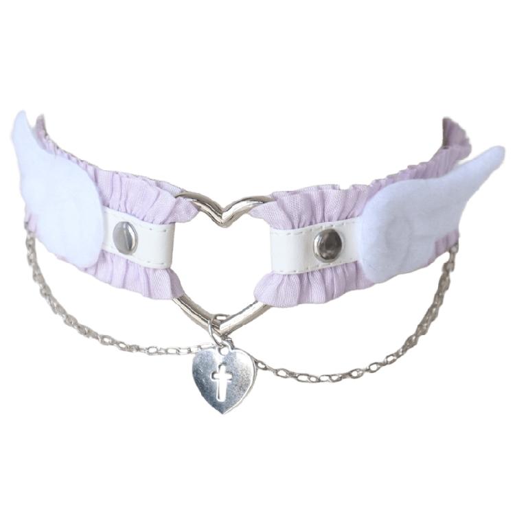 Чокер-ожерелье с крылом ангела, модный чокер-воротник, ожерелье с подвеской в виде милого сердца, харадзюку, шейный воротник