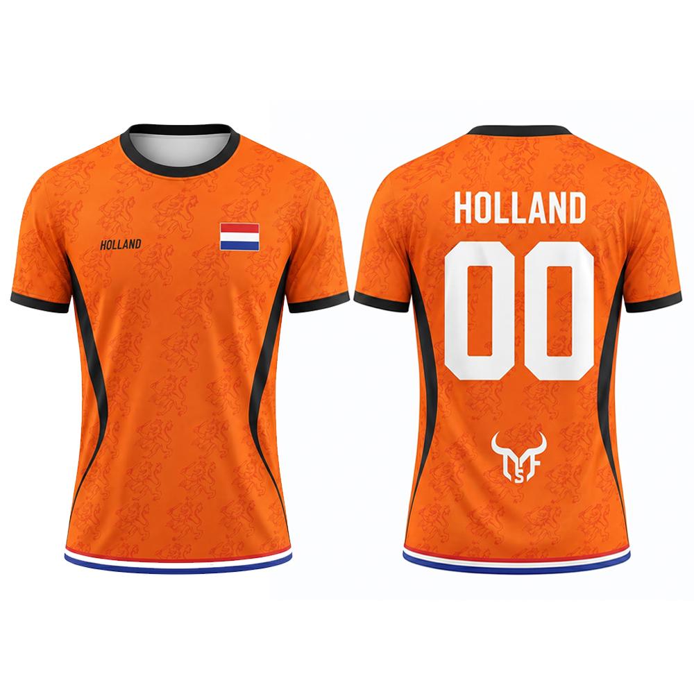 MDHAO xin nan zhuang  3D txu Nederlandse Vlag Print Voetbalshirt Buiten Casual Ademend Korte Mouw Tops Zomer Mannen Sportschool Sport Training Voetbal T-shirt 4XL