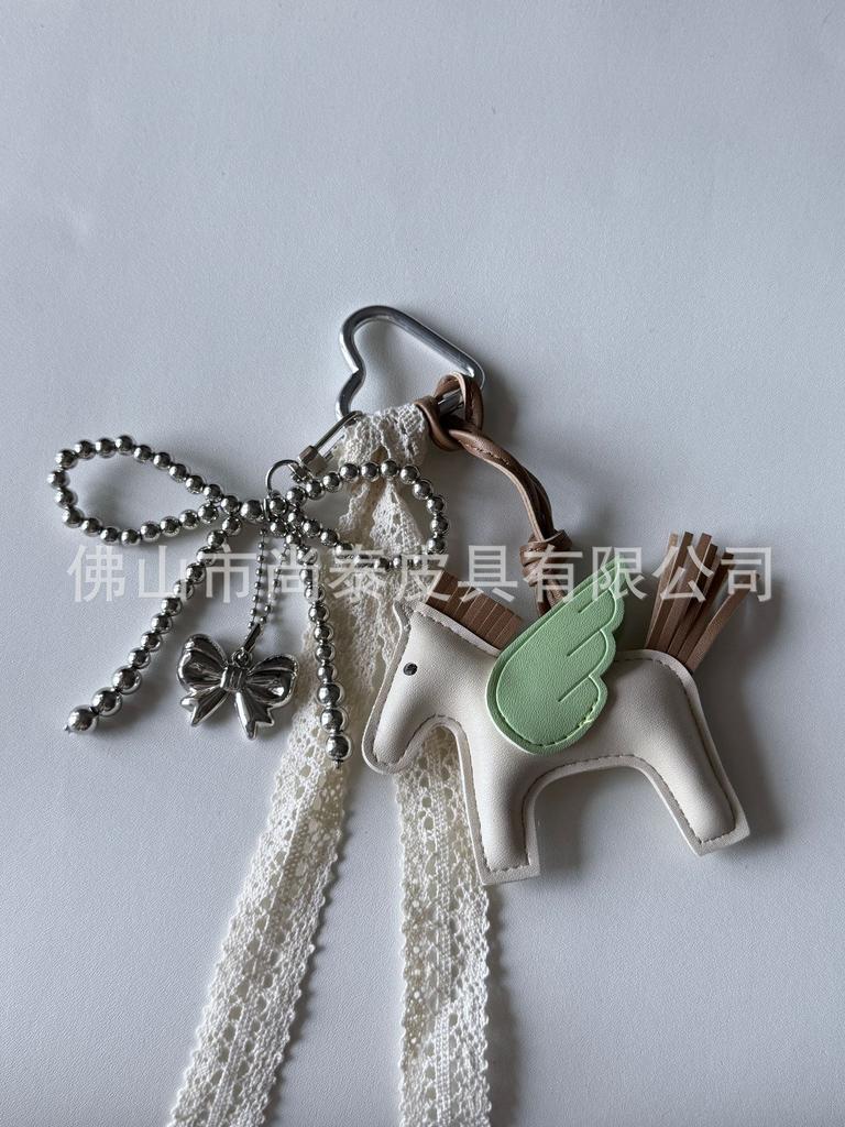 Angel Pegasus Pendant PU Leather Bag Pendant Key Bow Tassel Accessories Cute Cartoon Pendant